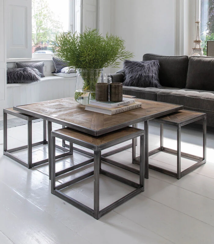 Salontafel Industrieel - Le Bar American Table - Set Van 5 Stuks - Grijs 4 Salontafel Industrieel - Le Bar American Table - Set Van 5 Stuks - Grijs - Afbeelding 2