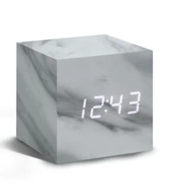 Cube Click Clock Wekker - Marmer/LED Wit