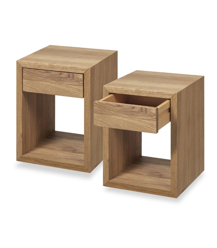 2 X Zwevend Nachtkastje HUGO In Eikenhout 3 2 X Zwevend Nachtkastje HUGO In Eikenhout