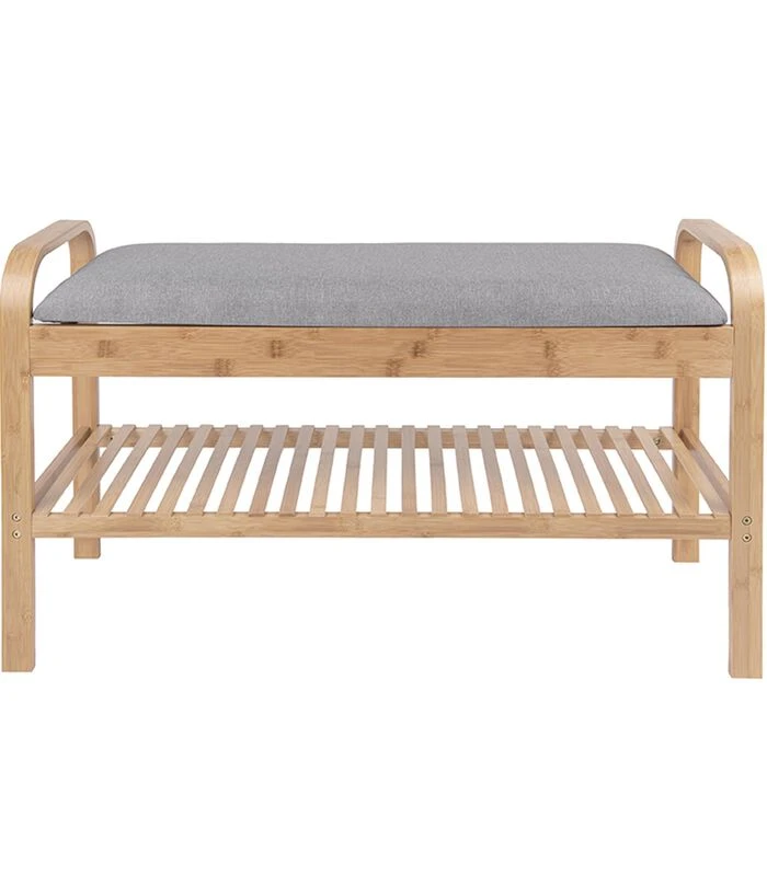 Leitmotiv Bank Arch - Bamboe Met Grijze Stof - 90x33x50cm 6 Leitmotiv Bank Arch - Bamboe Met Grijze Stof - 90x33x50cm - Afbeelding 4