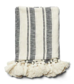 Plaid, Zomer Deken Streep En Kwastjes - Honesta - Wit - 170x130 CM