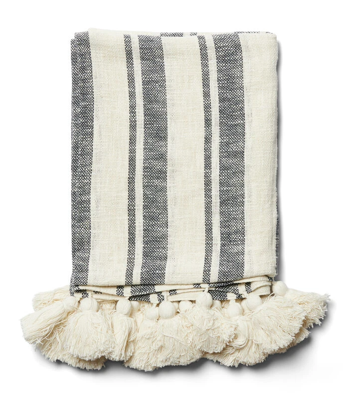 Plaid, Zomer Deken Streep En Kwastjes - Honesta - Wit - 170x130 CM 3 Plaid, Zomer Deken Streep En Kwastjes - Honesta - Wit - 170x130 CM