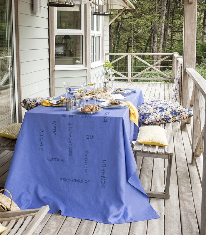 Bonheur - Geborduurde Effen Tafelloper In Puur Linnen Made In France 4 Bonheur - Geborduurde Effen Tafelloper In Puur Linnen Made In France - Afbeelding 2