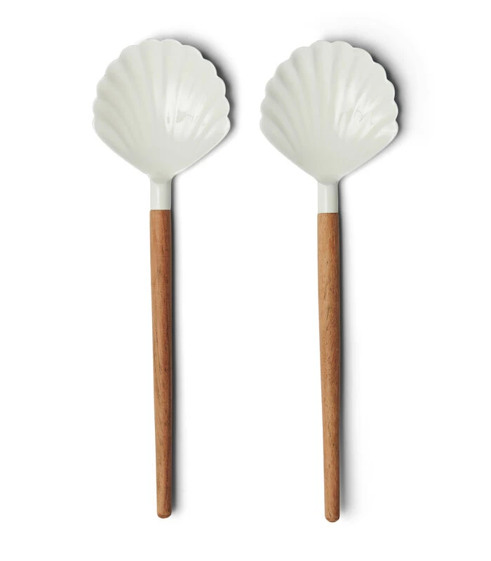 Saladebestek 2-Delig Opscheplepel Schelp - Beach Shell - Wit/ Bruin 3 Saladebestek 2-Delig Opscheplepel Schelp - Beach Shell - Wit/ Bruin
