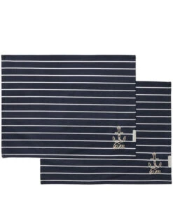 Placemats Set Katoen, Streep Met Anker - Classic Anchor - Donkerblauw - 2 Stuks