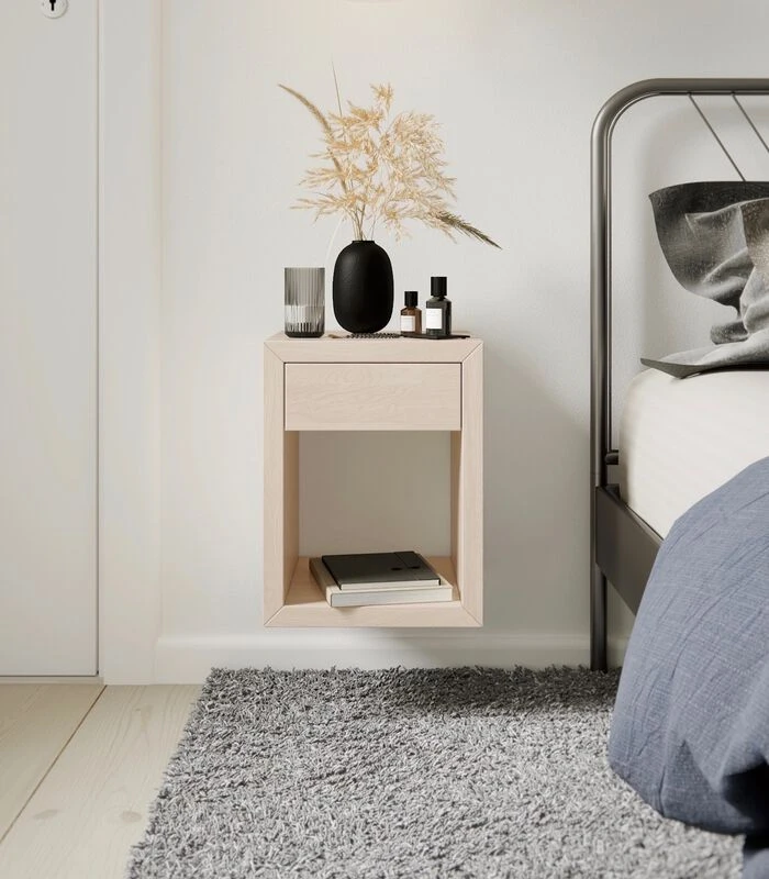 2 X Zwevend Nachtkastje HUGO Met Kleine Lade In Berkenhout 4 2 X Zwevend Nachtkastje HUGO Met Kleine Lade In Berkenhout - Afbeelding 2