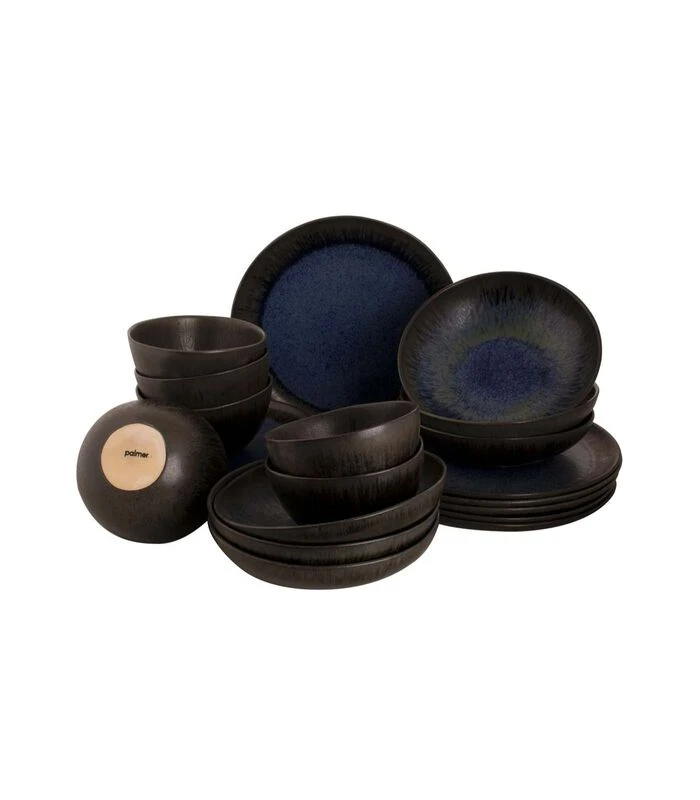 Palmer Serviesset Tama Stoneware 6-persoons 24-delig Blauw Zwart 3 Palmer Serviesset Tama Stoneware 6-persoons 24-delig Blauw Zwart
