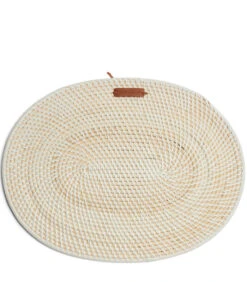 Placemat Ovaal, Gevochten Onderlegger - Crystal Bay - Wit/ Beige