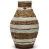 Rieten Vaas, Rond Met Streep - Emelisse - Bruin / Wit - Maat L -Thuis Accessoires Winkel 350daf9185dc4094b1ff1e1f6dcdbdfb