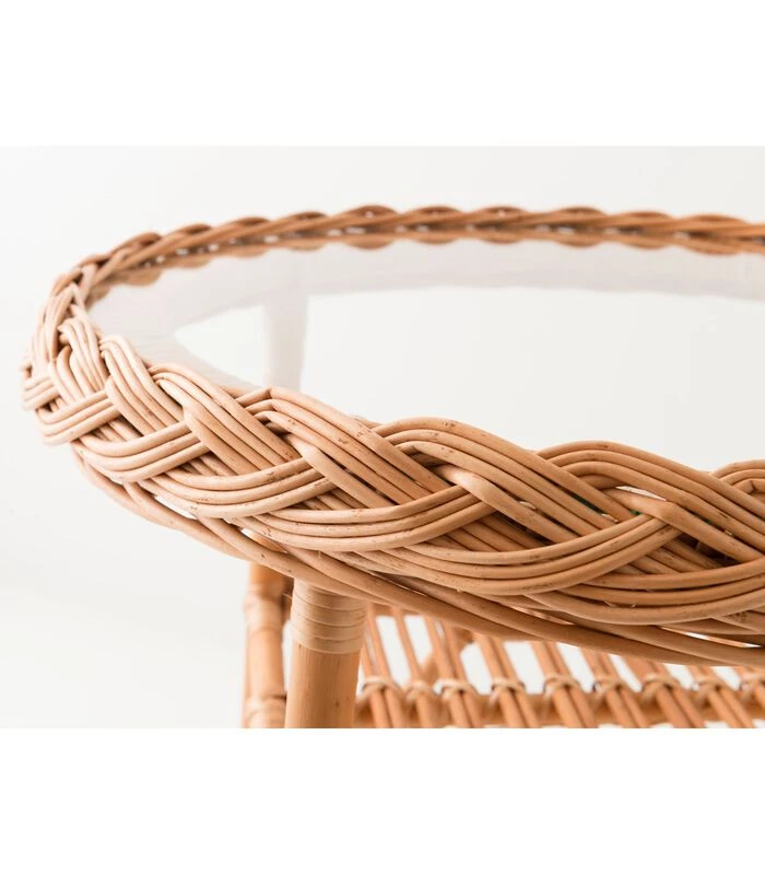 Rieten Ronde Tafel Colette 2 - Glas 50 Cm 4 Rieten Ronde Tafel Colette 2 - Glas 50 Cm - Afbeelding 2