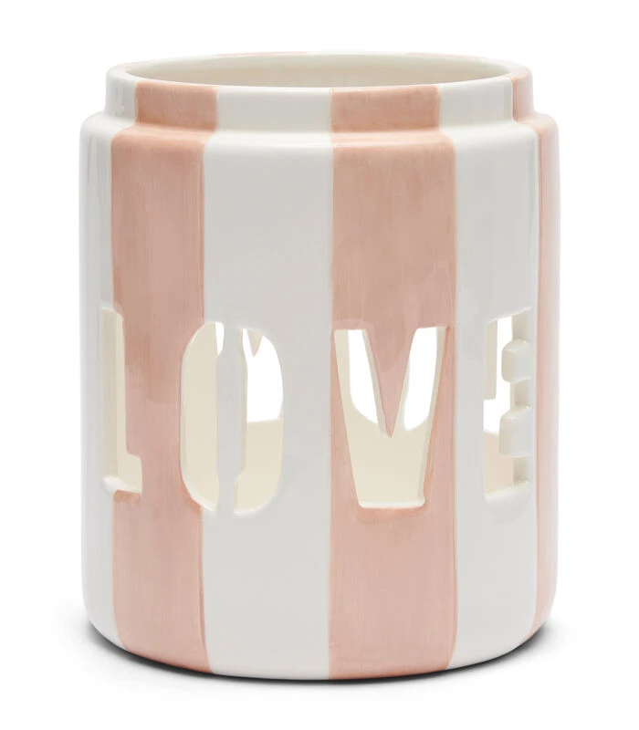 Windlicht Porselein Gesptreept Met Tekst - Love - Roze/ Wit 3 Windlicht Porselein Gesptreept Met Tekst - Love - Roze/ Wit