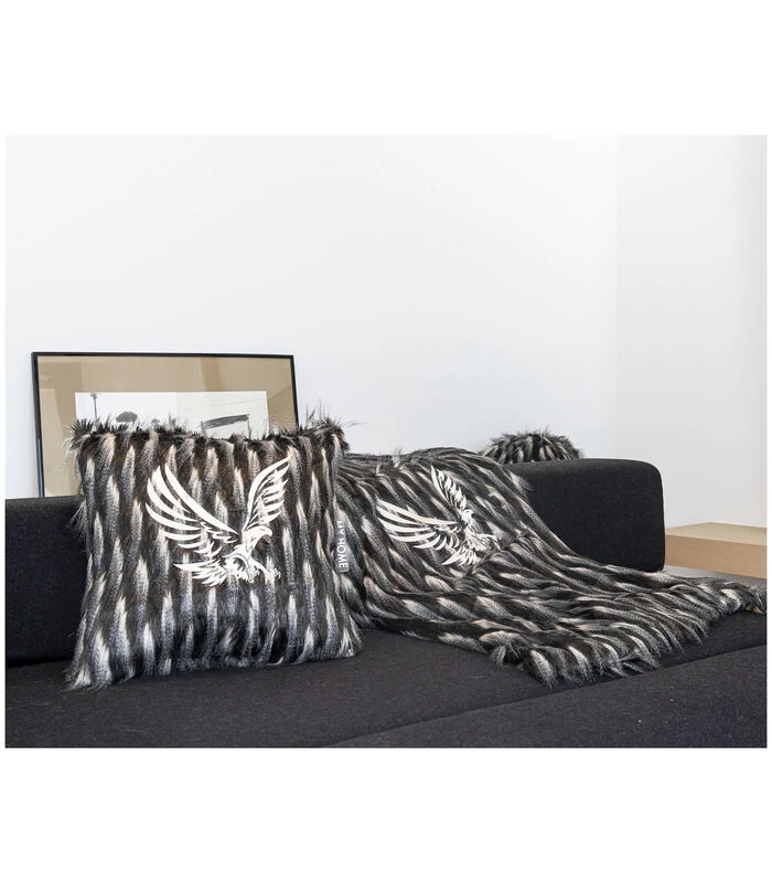 Kussen In Zwarte Imitatiebont Geborduurd 4 Kussen In Zwarte Imitatiebont Geborduurd - Afbeelding 2