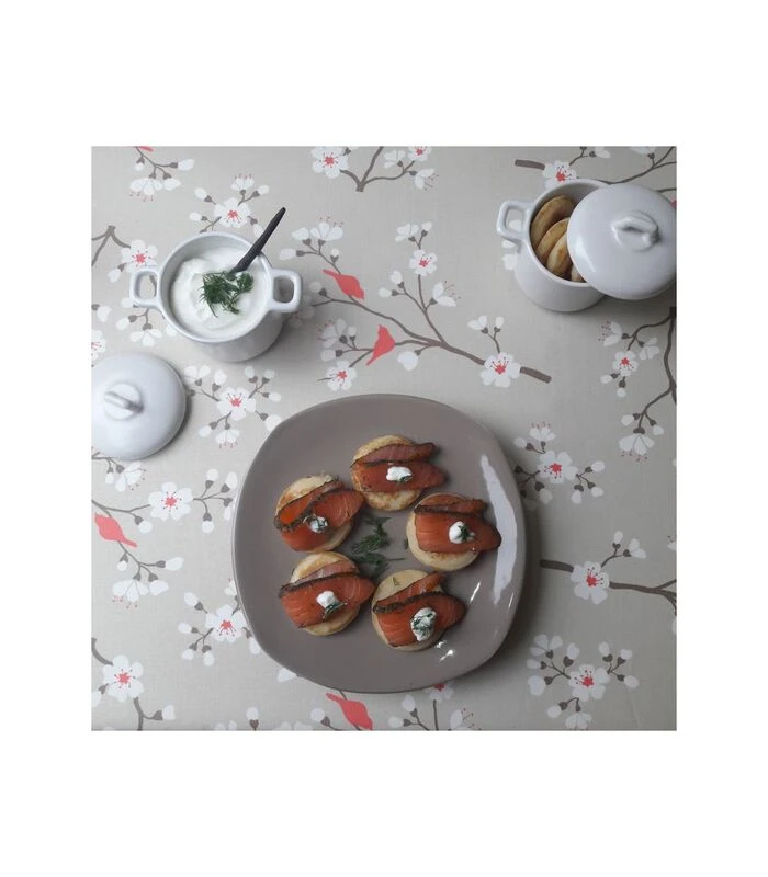 Gecoat Tafelkleed Cherry Taupe/koraal 4 Gecoat Tafelkleed Cherry Taupe/koraal - Afbeelding 2