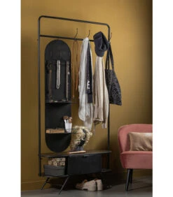 WOOOD Rink Kapstok Met Spiegel - Metaal - Zwart - 188x99x34 -Thuis Accessoires Winkel 6c7e0cde93f34ea5b924ca5f7a16af6f