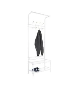 Leitmotiv Kledingrek Saturnus - Wit Met Houten Ballen - 64x30x177cm