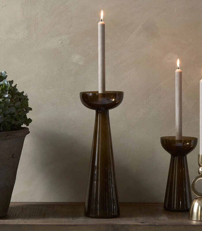 Kaarshouder Glas, Hoge Kandelaar - Amber Stone - Bruin - Maat L 4 Kaarshouder Glas, Hoge Kandelaar - Amber Stone - Bruin - Maat L - Afbeelding 2
