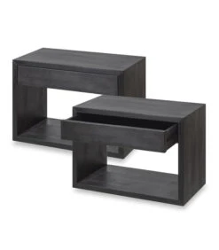 2 X Zwevend Nachtkastje HUGO Met Brede Lade In Berkenhout