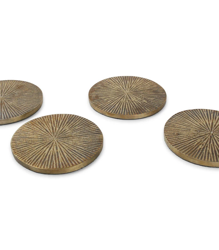 Glasonderzetter 10cm Geribbeld Goud Charm - Set/4 5 Glasonderzetter 10cm Geribbeld Goud Charm - Set/4 - Afbeelding 3