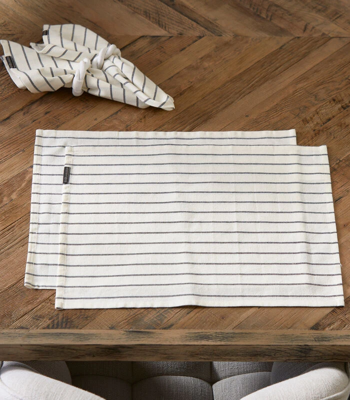 Placemats Set Katoen, Streep Patroon - Classic Striped - Zwart /Wit - 2 Stuks 4 Placemats Set Katoen, Streep Patroon - Classic Striped - Zwart /Wit - 2 Stuks - Afbeelding 2