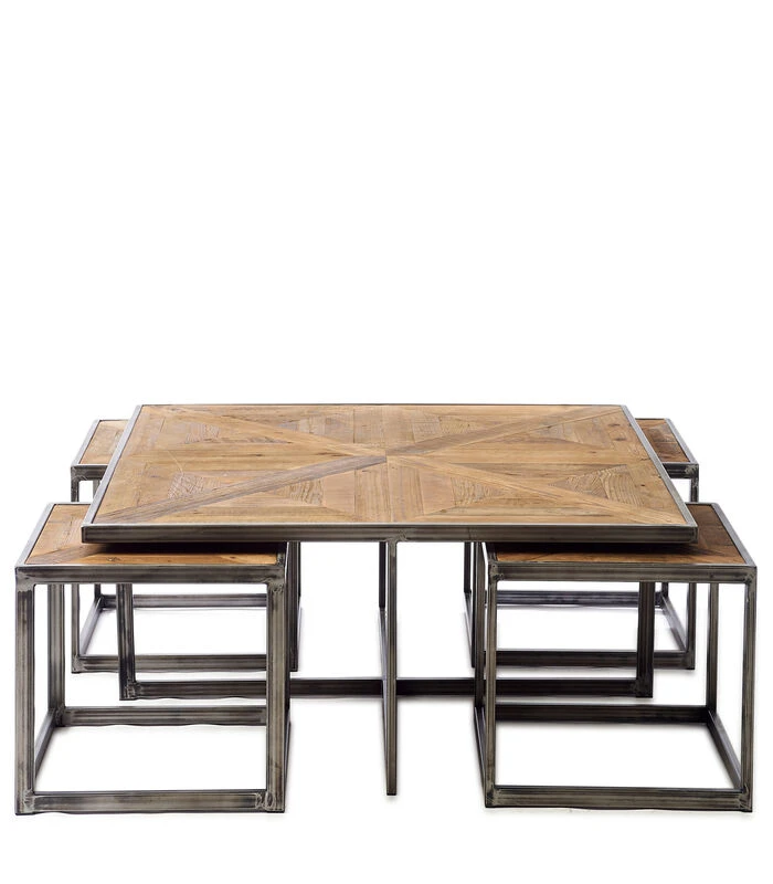 Salontafel Industrieel - Le Bar American Table - Set Van 5 Stuks - Grijs 3 Salontafel Industrieel - Le Bar American Table - Set Van 5 Stuks - Grijs