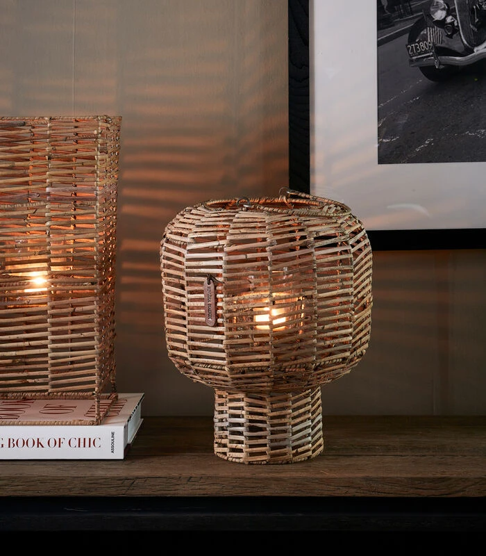 Lantaarn Rustic Rattan Herringbone Naturel 4 Lantaarn Rustic Rattan Herringbone Naturel - Afbeelding 2