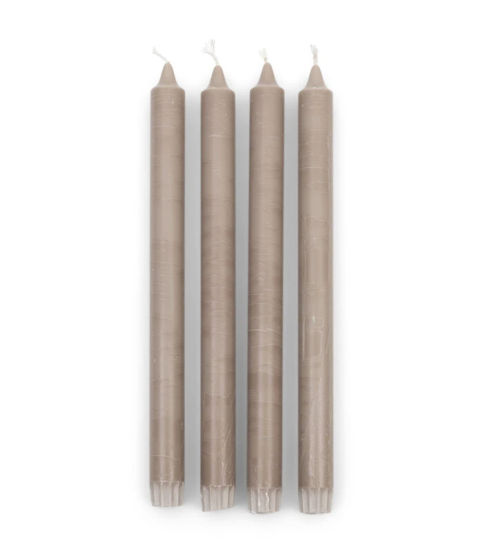 Lange Kaarsen - Dinner Candles ECO Flax 4pcs - Grijs/Beige - Set Van 2 X 4 Stuks 3 Lange Kaarsen - Dinner Candles ECO Flax 4pcs - Grijs/Beige - Set Van 2 X 4 Stuks