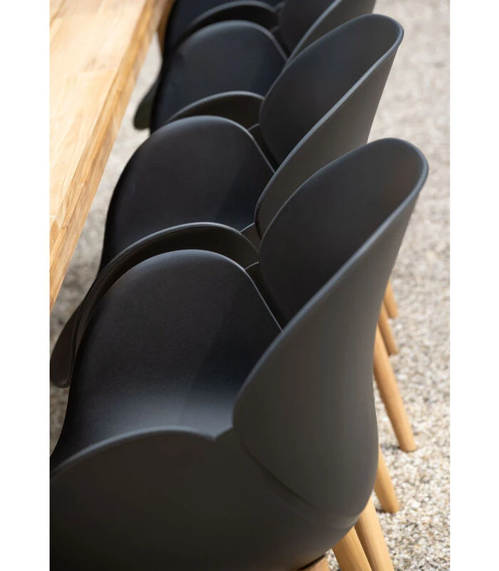 Fauteuil Buiten Tulip - Teak/Propyleen - Zwart - Set Van 2 4 Fauteuil Buiten Tulip - Teak/Propyleen - Zwart - Set Van 2 - Afbeelding 2