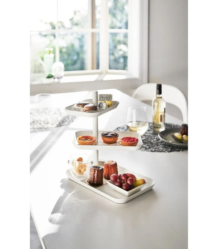 Yamazaki Serving Stand 3 Tiered - Tower - White 4 Yamazaki Serving Stand 3 Tiered - Tower - White - Afbeelding 2