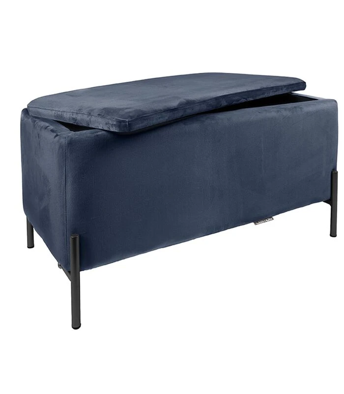 Leitmotiv Bank Snog XL - Velvet Donkerblauw, Mat Zwarte Poten - 90x45x45cm 3 Leitmotiv Bank Snog XL - Velvet Donkerblauw, Mat Zwarte Poten - 90x45x45cm