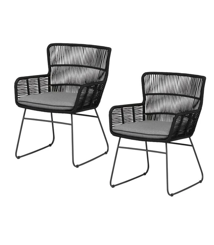 Tuinstoel Grace - Staal/Touw - Antraciet - Set Van 2 3 Tuinstoel Grace - Staal/Touw - Antraciet - Set Van 2