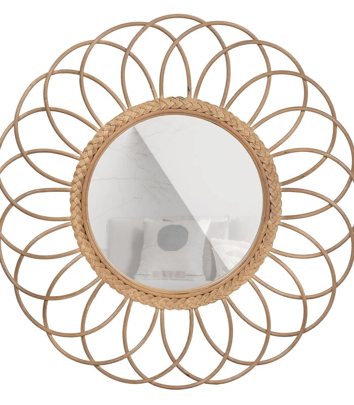 Flores Spiegel Rond - Bamboe - Naturel - 59x59x2 3 Flores Spiegel Rond - Bamboe - Naturel - 59x59x2