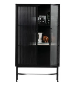 WOOOD Zion Vitrinekast Met Ribglas - Metaal - Zwart - 150x85x38 -Thuis Accessoires Winkel c277e0bf1e7f406da1b8275b87a06198