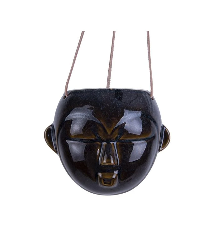 PRESENT TIME Hangende Plantenpot Mask - Glazuur Donker Bruin - Rond - 12x18,4x15,2cm 3 PRESENT TIME Hangende Plantenpot Mask - Glazuur Donker Bruin - Rond - 12x18,4x15,2cm