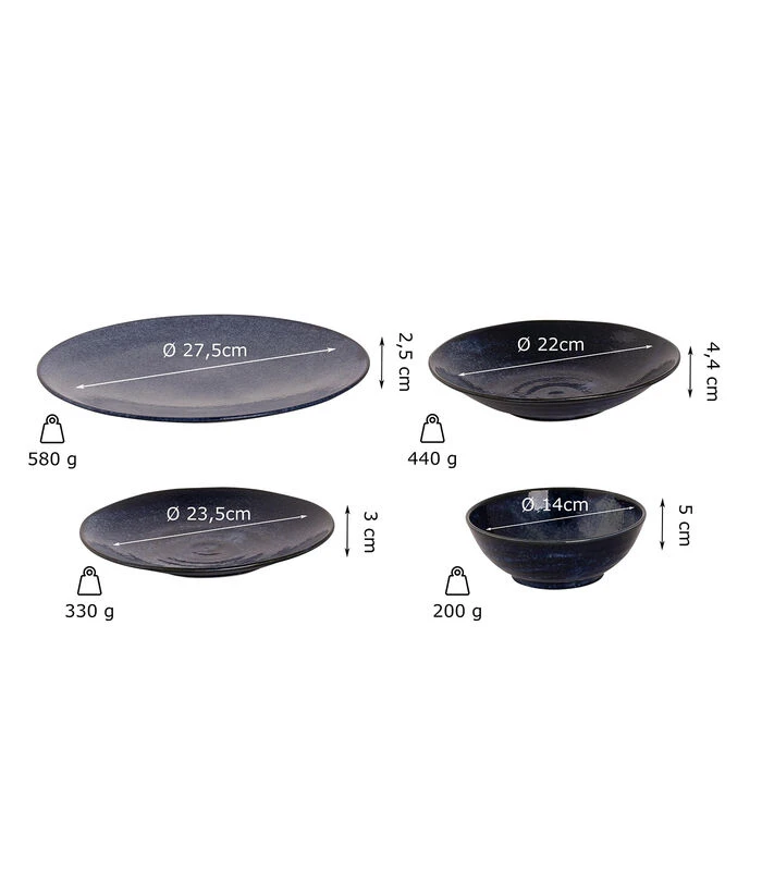 Palmer Serviesset Kiryu Porselein 6-persoons 24-delig Blauw 4 Palmer Serviesset Kiryu Porselein 6-persoons 24-delig Blauw - Afbeelding 2