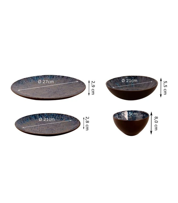 Palmer Serviesset Lester Stoneware 6-persoons 24-delig Zwart Blauw 4 Palmer Serviesset Lester Stoneware 6-persoons 24-delig Zwart Blauw - Afbeelding 2