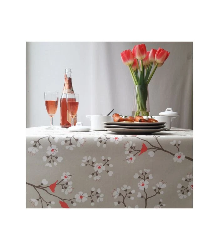 Gecoat Tafelkleed Cherry Taupe/koraal 3 Gecoat Tafelkleed Cherry Taupe/koraal