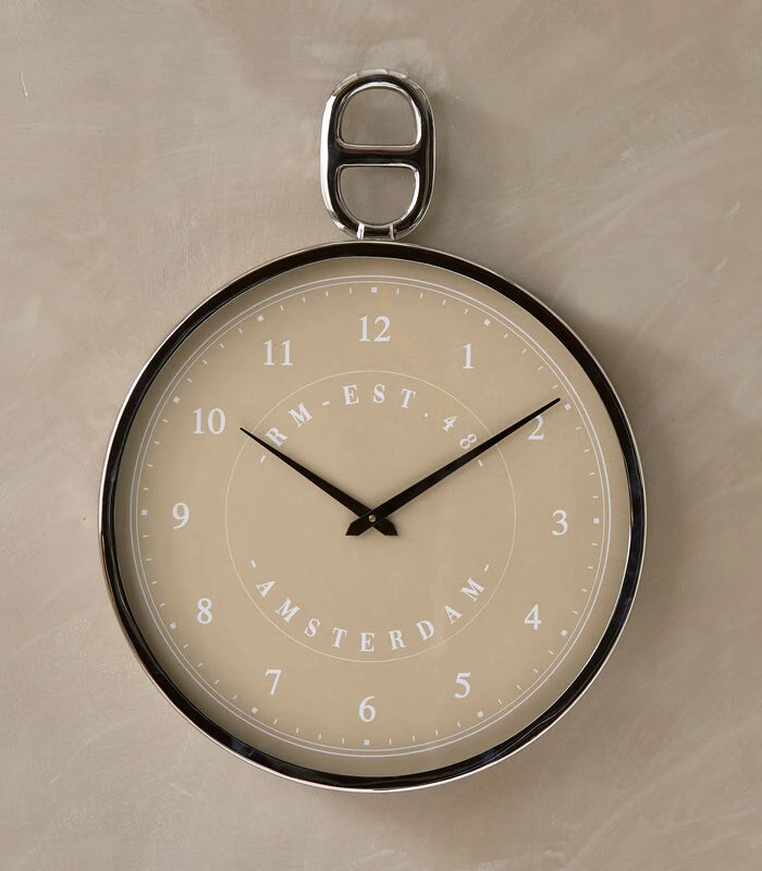 Wandklok, Keukenklok, Kompas Model Met Cijfers - Emily - Beige/ Zilver 4 Wandklok, Keukenklok, Kompas Model Met Cijfers - Emily - Beige/ Zilver - Afbeelding 2