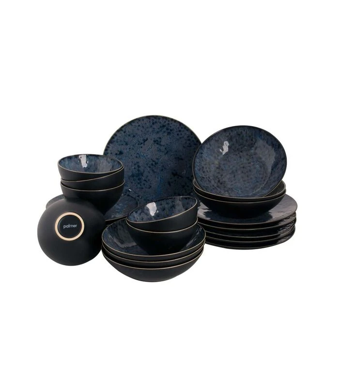 Palmer Serviesset Lester Stoneware 6-persoons 24-delig Zwart Blauw 3 Palmer Serviesset Lester Stoneware 6-persoons 24-delig Zwart Blauw