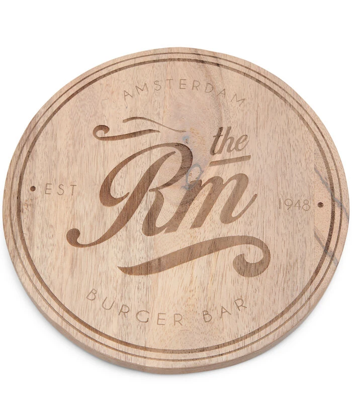 Serveerplank Rond Hout Voor Hamburger - Amsterdam Burger Bar - Bruin 3 Serveerplank Rond Hout Voor Hamburger - Amsterdam Burger Bar - Bruin