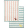 Theedoeken Set, Streep Print - Summer Vibe - Blauw / Roze